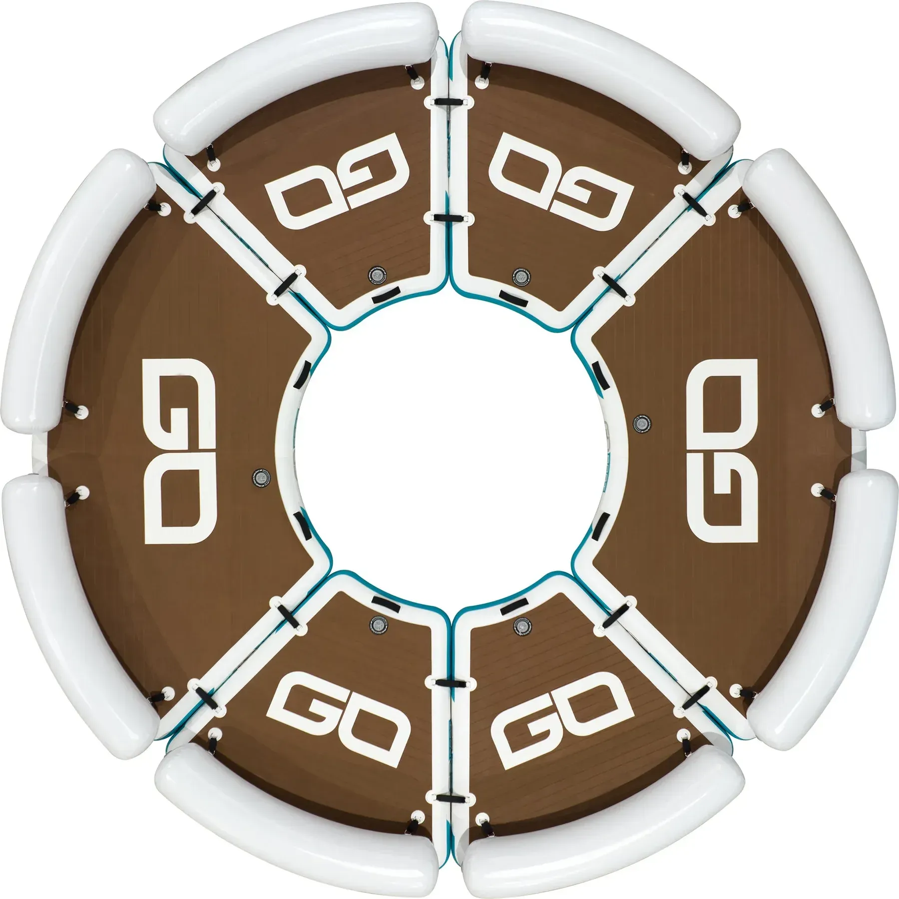 A brown and white circle with the words go on it