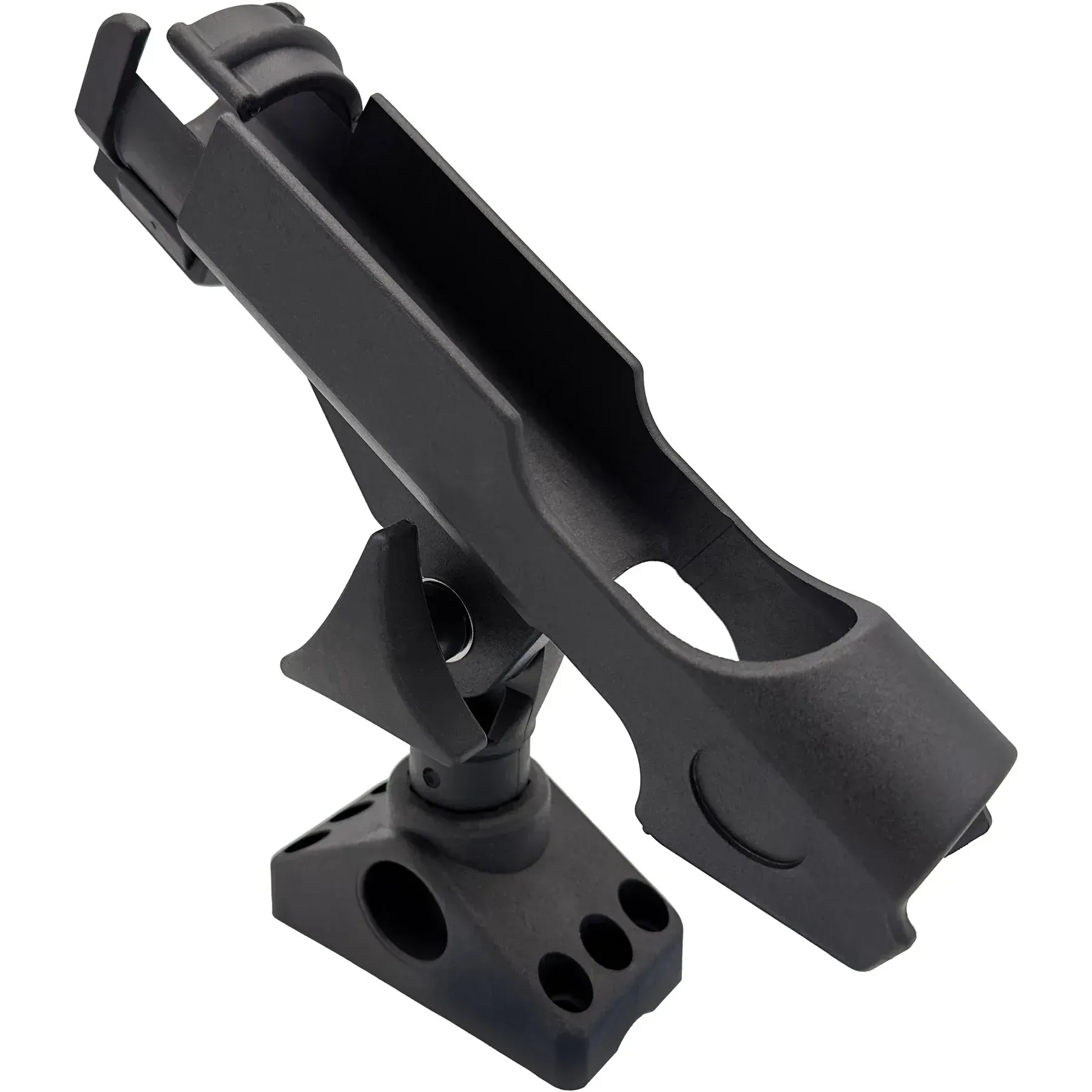 A black fishing rod holder on a white background