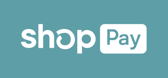 A purple and white logo for shop pay on a white background.