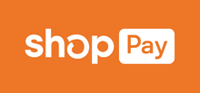A purple and white logo for shop pay on a white background.