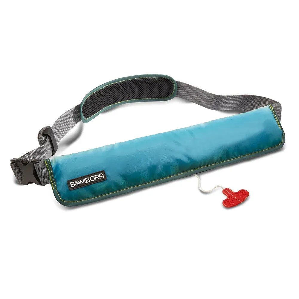 A blue life preserver with a red key attached to it.