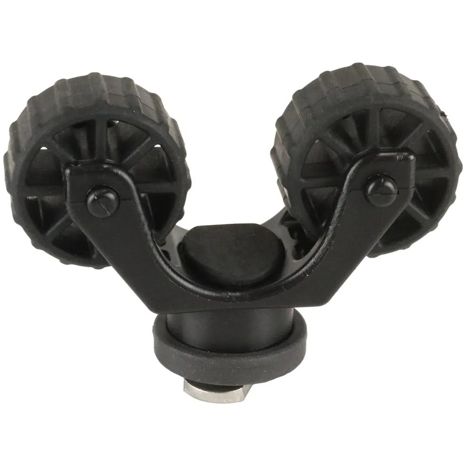 A black object with two wheels on it