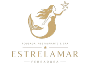Estrelamar pousada, restaurante e spa logo with gold mermaid holding a star on a white background