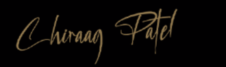 The name churnag patel is written in gold on a black background