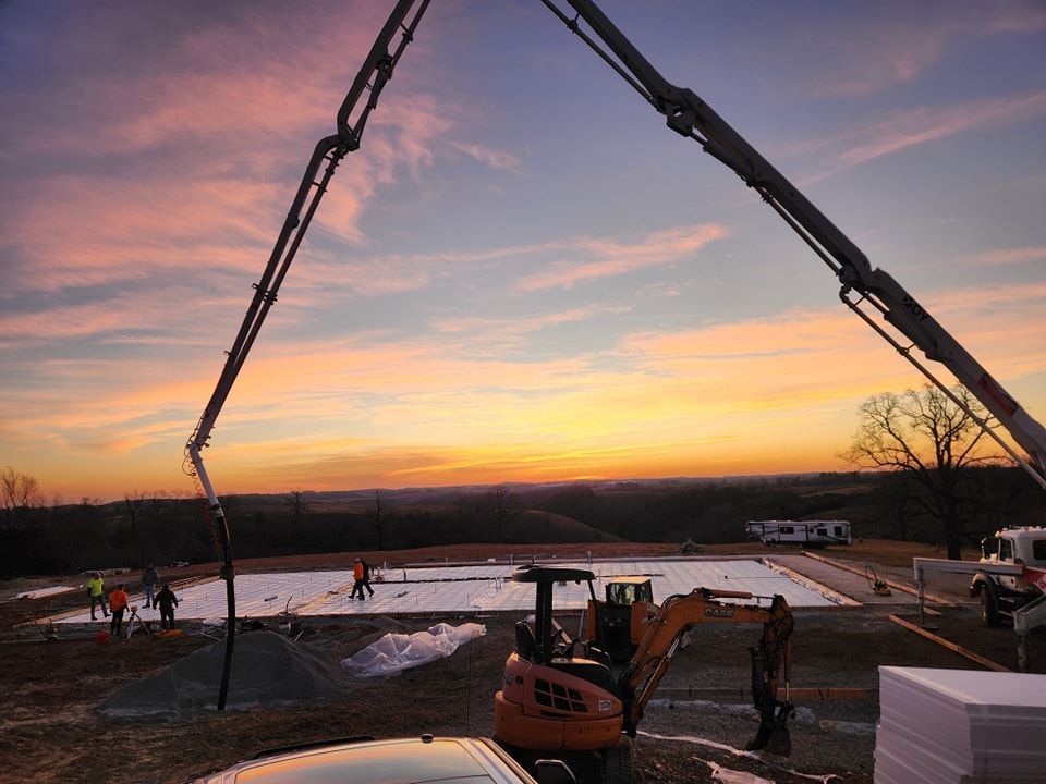 Rough Cuts Construction up at dawn to pour a residential house foundation and concrete slab in Arkansas