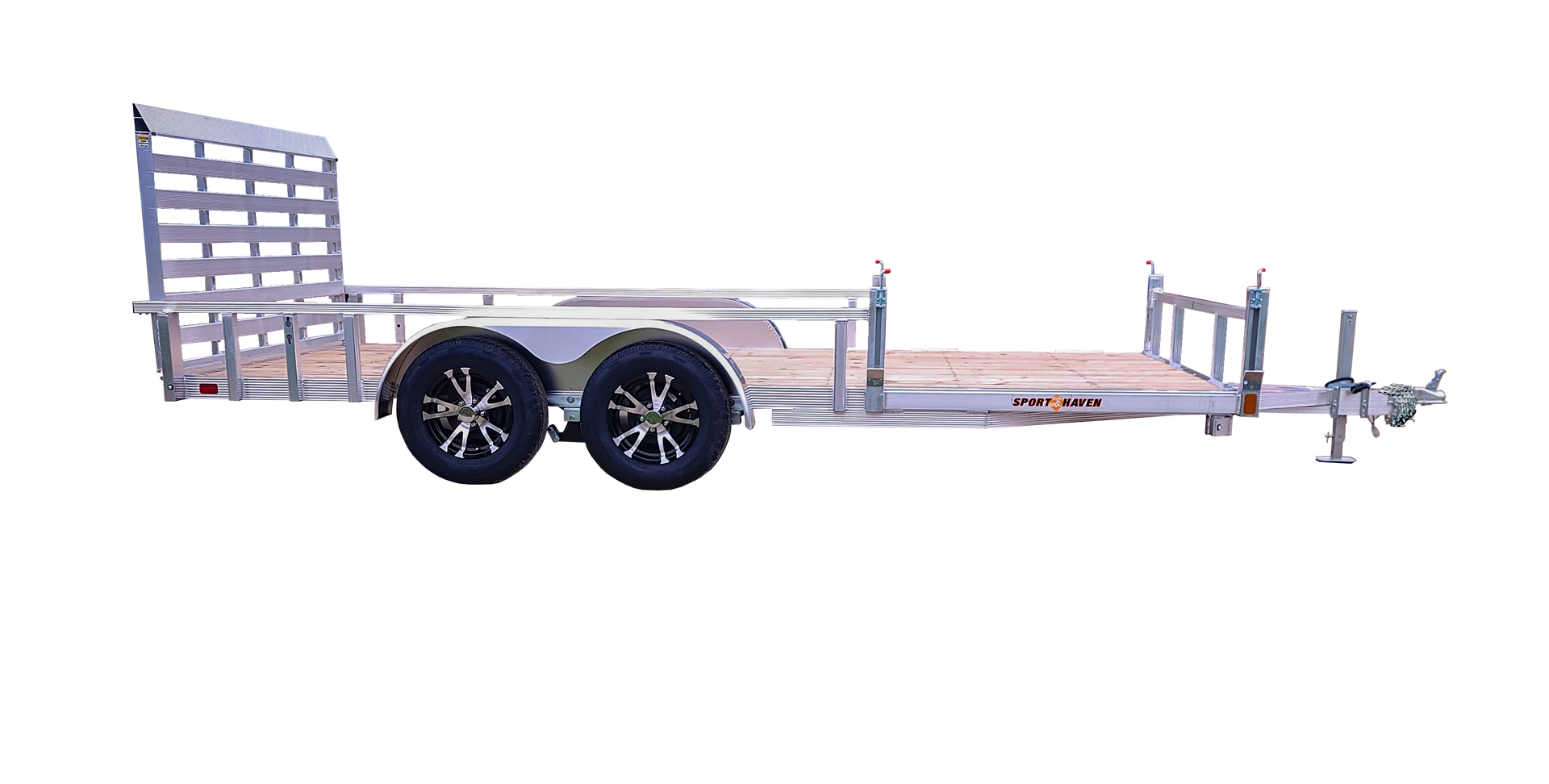 aluminum trailer loading ramp in rail of trailer