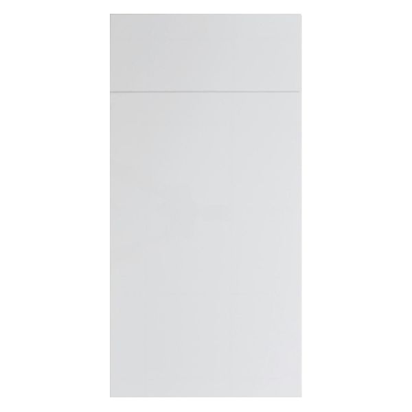White cabinet door with a raised top panel.