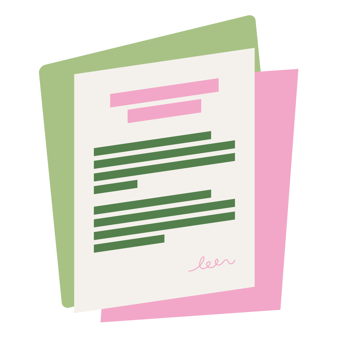 A cartoon illustration of a piece of paper with a signature on it.