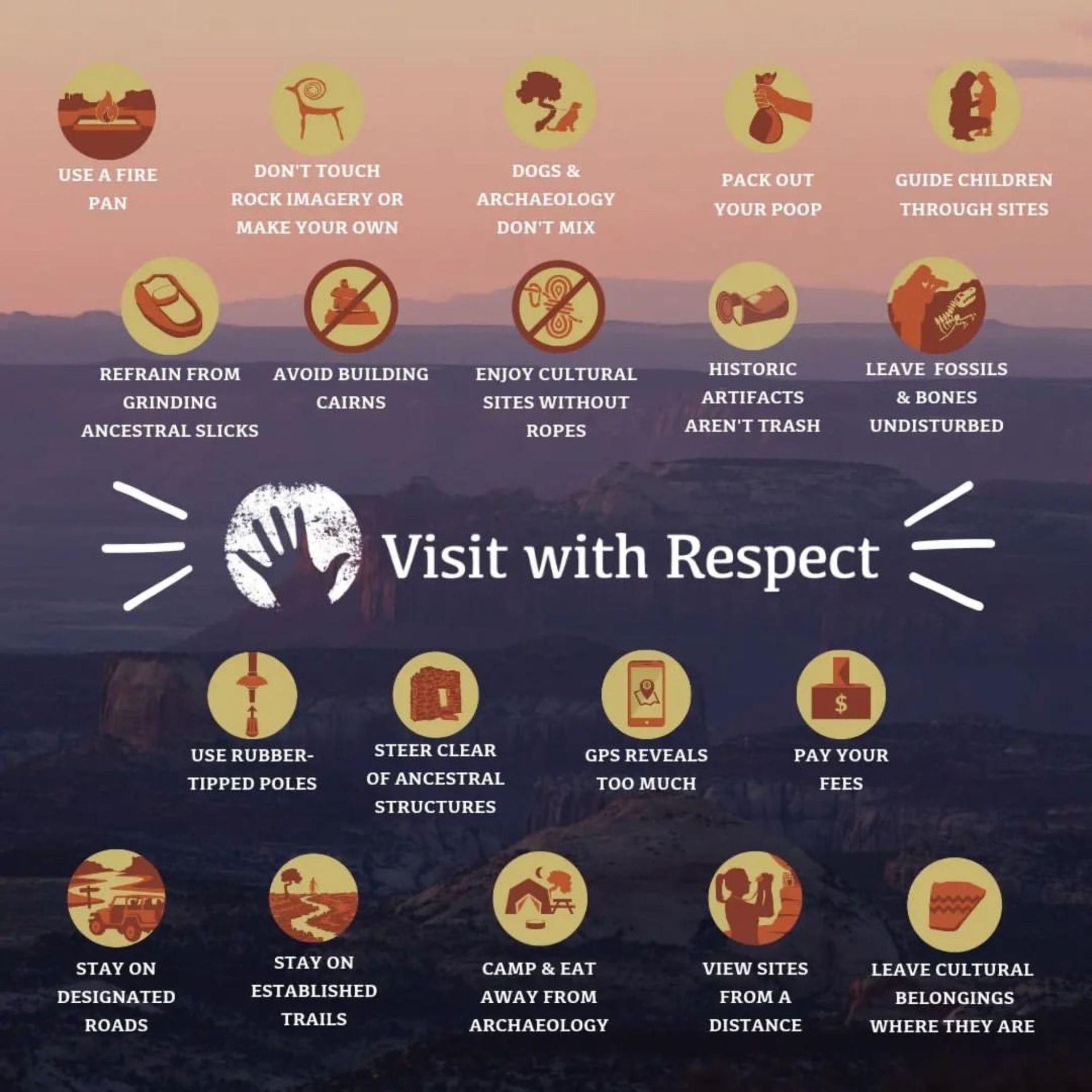 Infographic with 15 tips for respectful site visits, including 