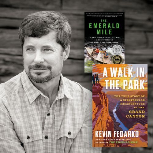 Author Kevin Fedarko with covers of his books, 