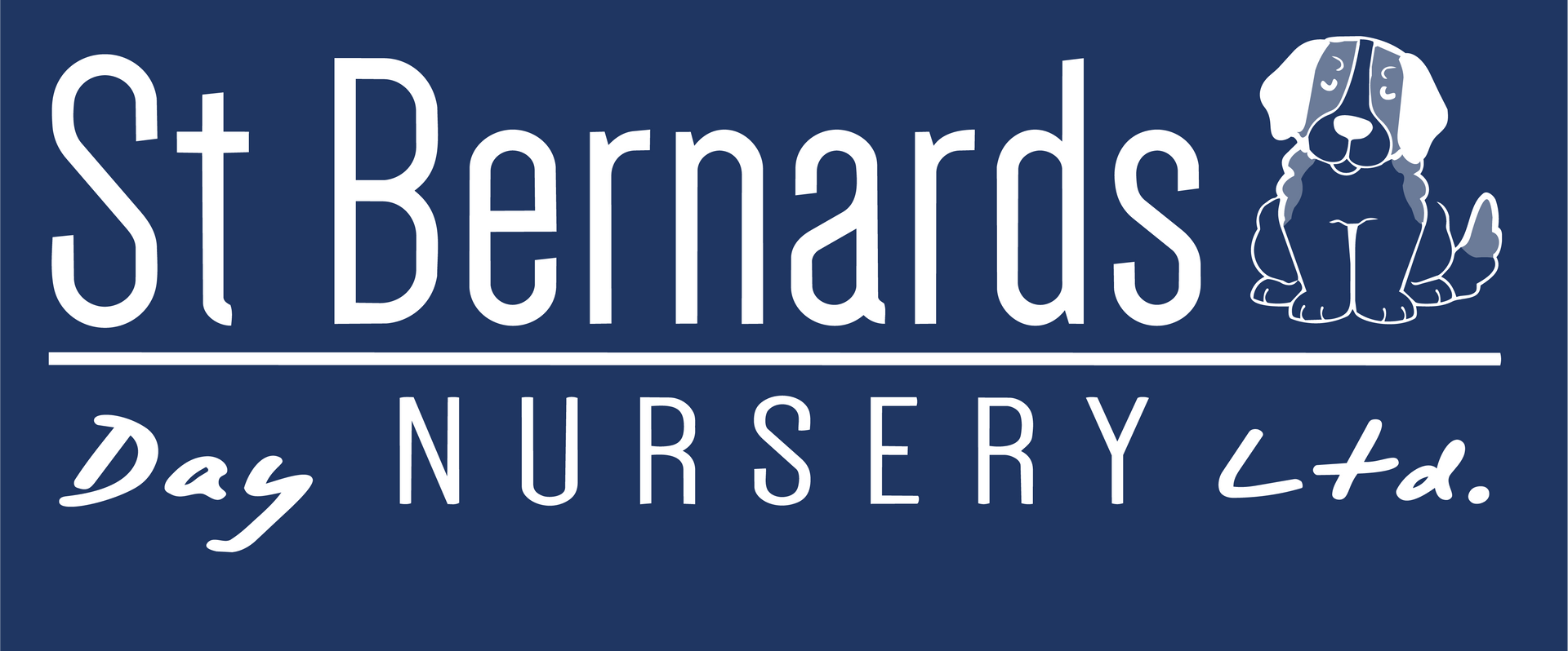 St Bernards Day Nursery Ltd - Logo St Bernards Day Nursery Ltd. logo on a dark blue background with white text and a small bear icon