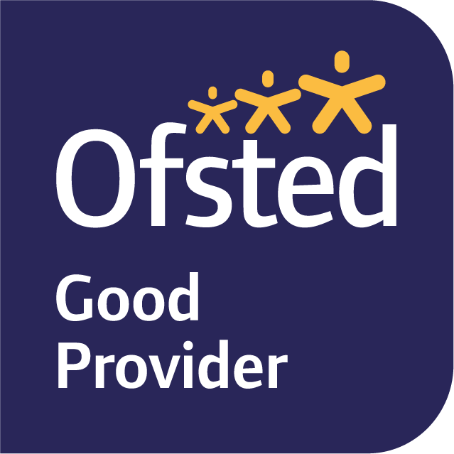 Ofsted Good Provider logo on a purple background with orange star figures