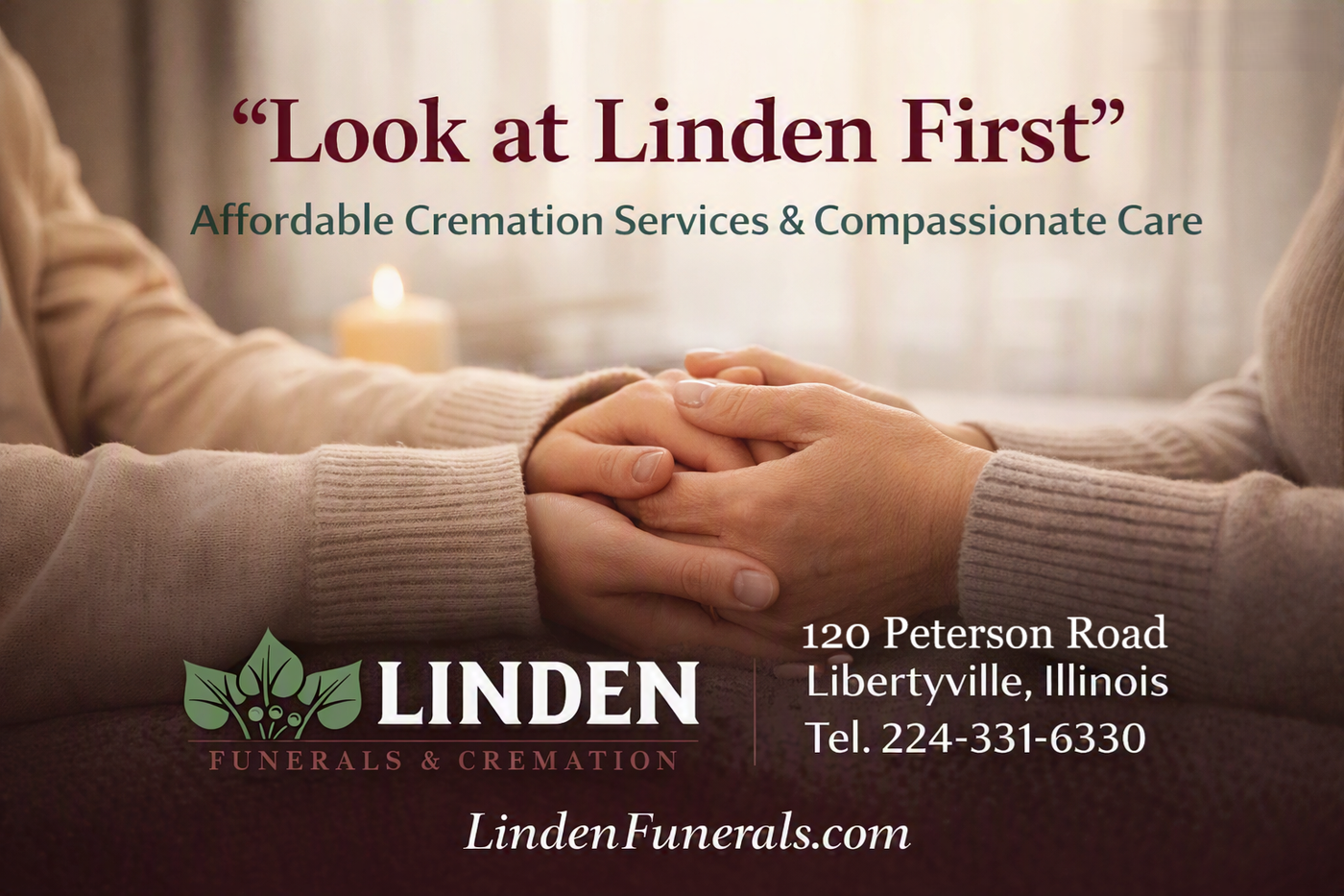 Logo for Linden Funerals, with address and phone number.