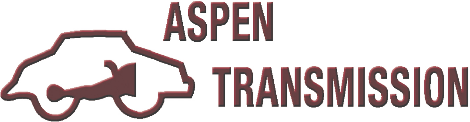 Aspen Transmission logo with maroon car outline and text on white background