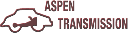 Aspen Transmission logo with maroon car outline and text on white background