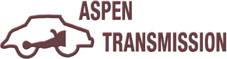 Aspen Transmission logo with maroon car outline and text on white background