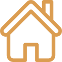 A simple minimalist line icon of a house outline in light orange.
