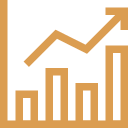 A simple minimalist line icon showing an upward-pointing trend arrow and bar graph in light orange.