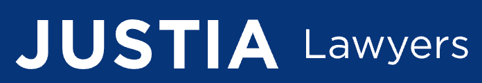 The logo for justia lawyers is blue and white