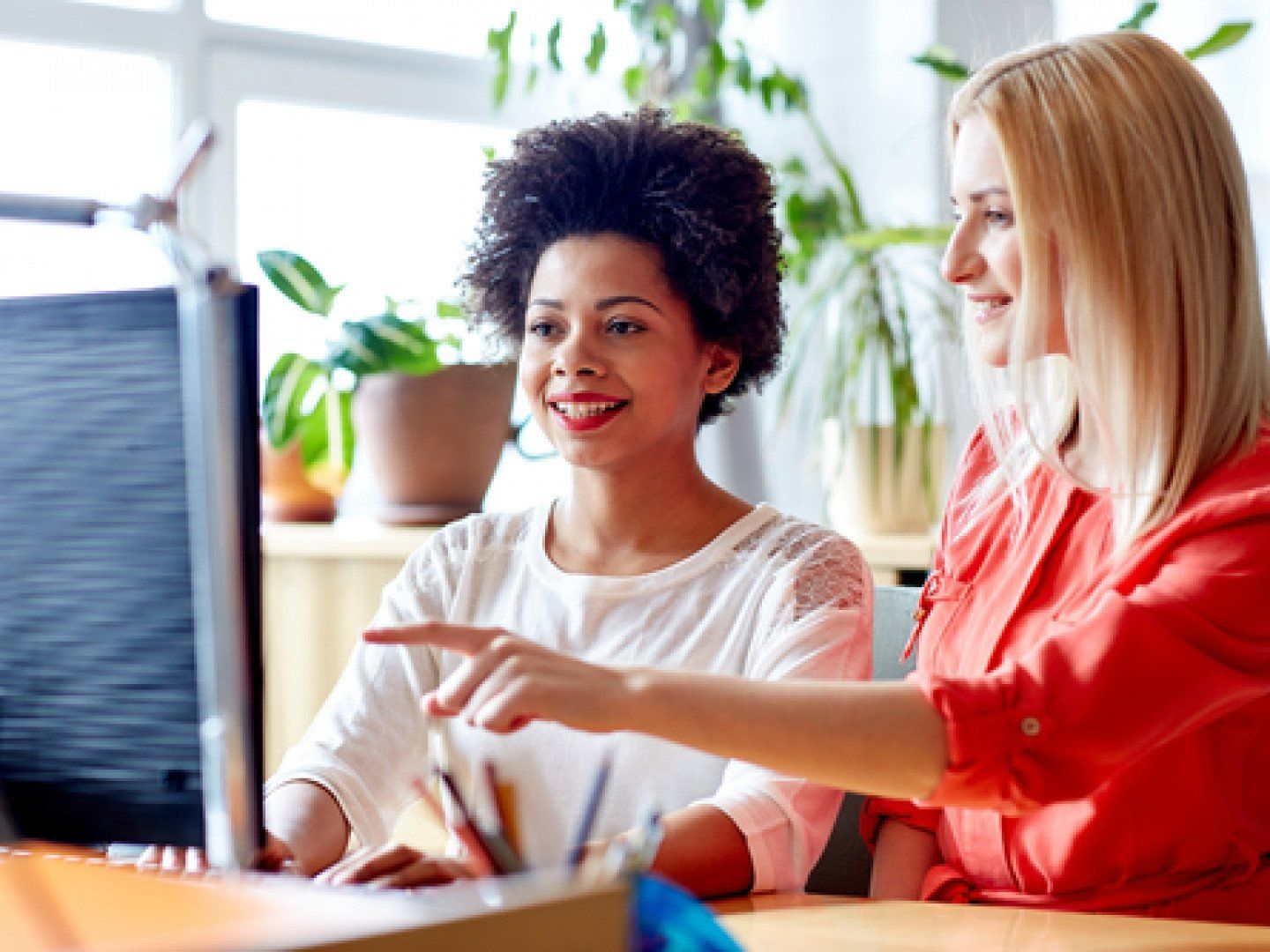 Women staring at the computer monitor