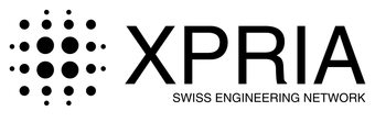 Xperia logo with dotted icon and black text, Swiss Engineering Network beneath it.