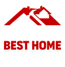 A red logo featuring a stylized house roof outline above the red text