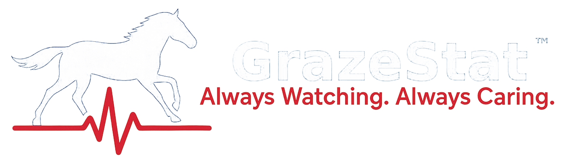 Logo of a horse silhouette and red heartbeat line with the text