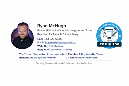 Ryan McHugh contact card with headshot, social links, and blue Top 250 badge on white background