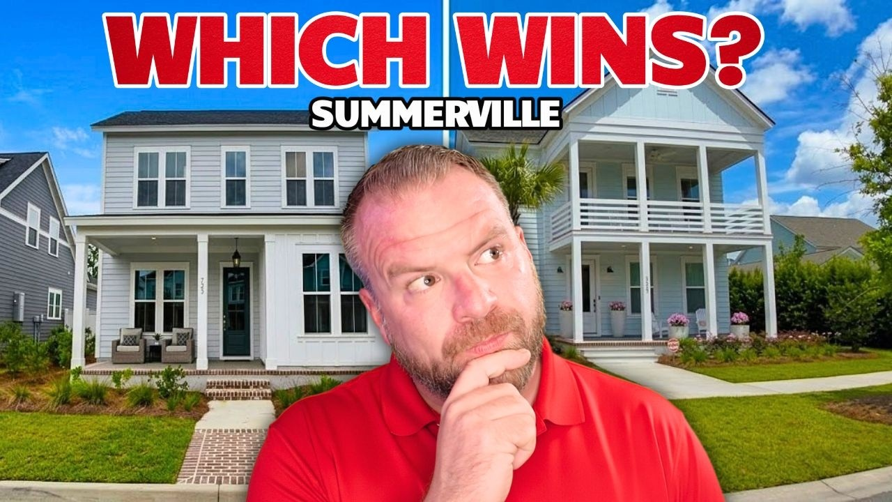 Man in red shirt in front of a large house with “YOU DECIDE” and “SUMMERVILLE” text above