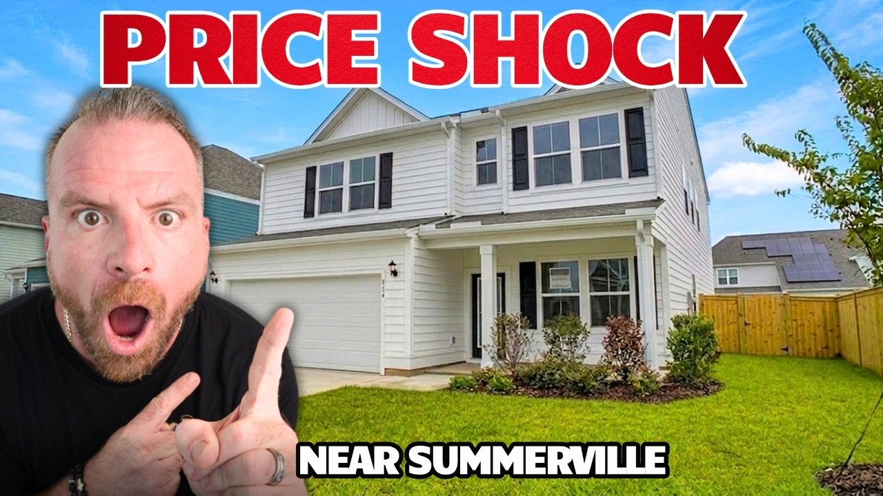 Man shocked beside house with bold text “PRICE SHOCK” and “NEAR SUMMERVILLE”