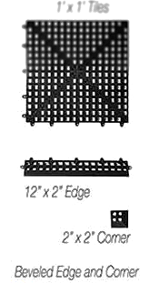 A black and white drawing of a tile floor with a beveled edge and corner.