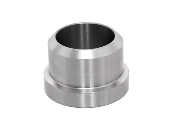 A stainless steel cylinder with a hole in the middle on a white background.