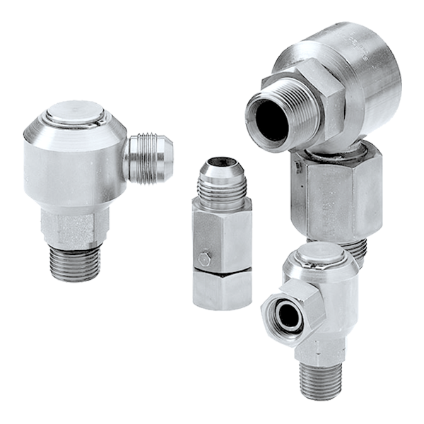 A group of stainless steel fittings on a white background