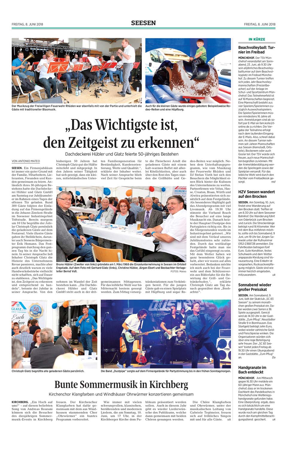 Zeitungsartikel vom 08.06.2018 „Das Wichtigste ist, den Zeitgeist zu erkennen“