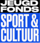 Logo for Jeugdfonds Sport & Cultuur, with white text on a blue background. The text reads