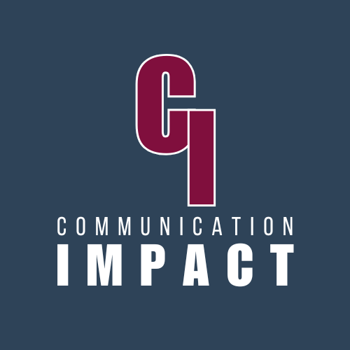 A dark blue square logo featuring the maroon letters