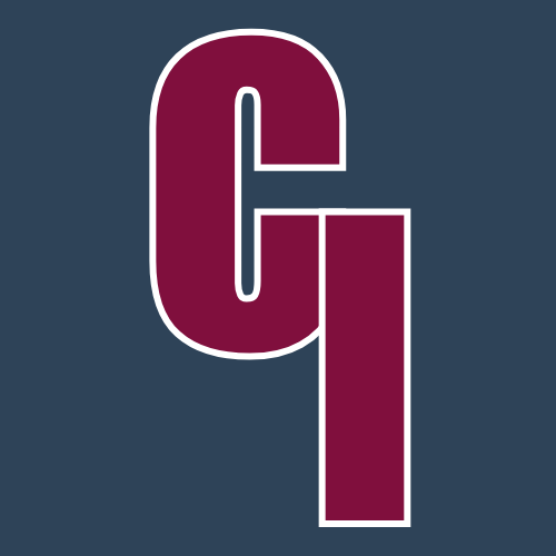 A maroon, block-letter