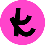 Black abstract symbol inside a bright pink circle.