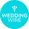 Wedding Wire logo: White text and floral design on a teal circle.