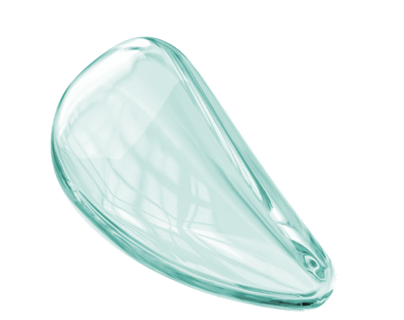 Translucent teal glass pendant with a smooth teardrop shape on a white background