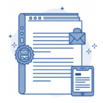Blue illustration of a document, email, and smartphone representing secure digital communication.