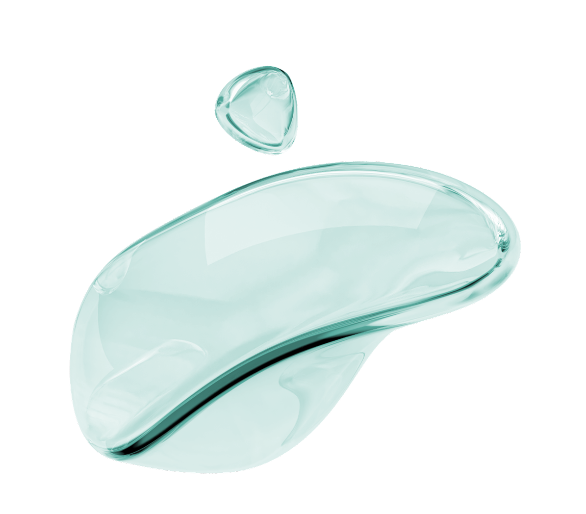 Translucent mint-green glass pebble with a small droplet above it