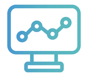 Line graph on a computer screen, displayed in blue gradient, showing data analysis.
