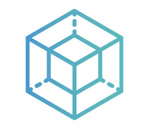 Blue and teal 3D cube illustration.