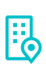 Teal icon: building with pin, indicating a location.
