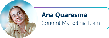 Profile card for Ana Quaresma, Content Marketing Team, with a smiling portrait on a teal-accented background