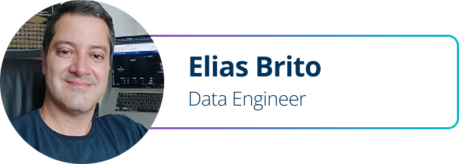 Profile card with a circular headshot and text reading “Elias Brito” and “Data Engineer” on a white background.