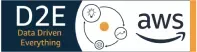 D2E Data Driven Everything logo with a data visualization graphic and the aws logo.