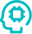 Outline of a head with a gear inside, teal.