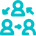 Three teal-colored people icons with arrows, indicating teamwork and communication.